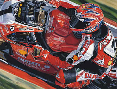 King Carl, Carl Fogarty Ducati motorcycle art print by Colin Carter
