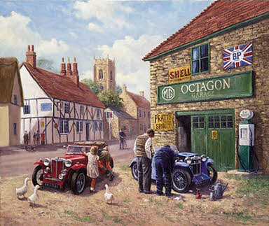 Octagon Garage, MG Automobile Art Print on Canvas by Kevin Walsh
