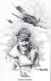 Adolf Galland Portrait, art print by Heinz Krebs