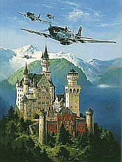 Kings of the Castle, P-51D Mustang over Neuschwanstein aviation art print by Heinz Krebs