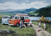 Life on the Open Road, Volkswagen Camping Bus automobile art by Kevin Walsh
