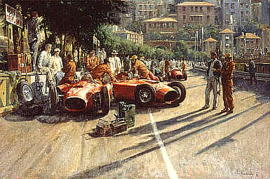 Early Start, Lancia-Ferrari D50A F1 motorsport art print by Alan Fearnley
