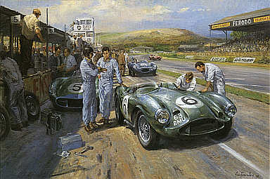 Feltham Flyers, Aston Martin DB35 Goodwood motorsport art print by Alan Fearnley