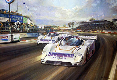Jaguars Return, TWR Jaguar Victory at Silverstone motorport art print by Alan Fearnley