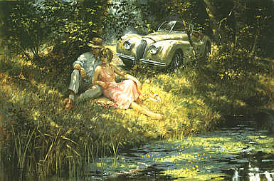 Summer of 52, Jaguar XK 120 automobile art print by Alan Fearnley