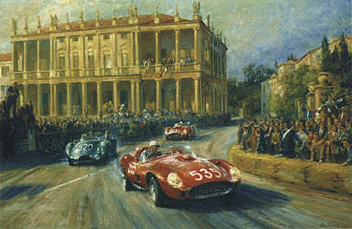 Taruffi at Last, Ferrari 315 S Mille Miglia motorsport art print by Alan Fearnley
