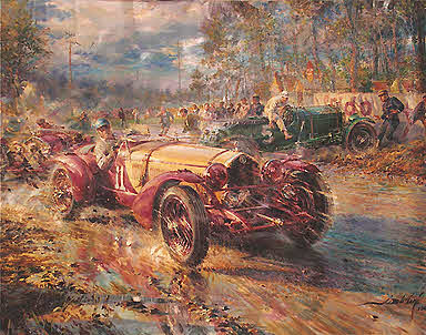 Alfa Romeo Le Mans 1933, Automobile art painting by Alfredo De la Maria