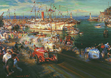 Monaco meets Monza, Nuvolari Alfa Monza Formula-1 art print by Alfredo De la Maria