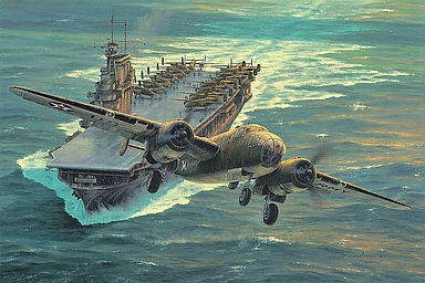Destination Tokyo - Doolittle's B-25 startet von der USS Hornet, Luftfahrtkunst von Anthony Sauners