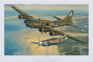 Salute to the Brave, B-17 Ye Olde Pub and Bf-109 of Franz Stigler - Aviation Art by Anthony Saunders