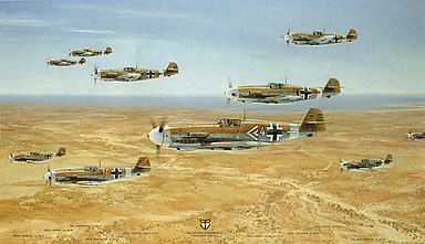 Messerschmitt Bf-109F4-trop JG 27 aviation art print by Friedl Wuelfing