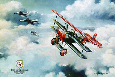 Richthofen Fokker DR I with F-4F Phantoms JG 71 aviation art print by Friedl Wuelfing