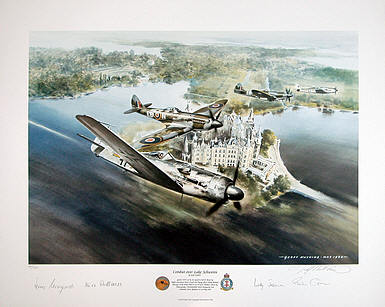 Combat over Lake Schwerin, FW-190D-9 aviation art by Geoff-Nutkins