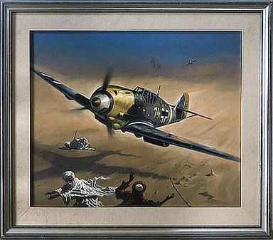 A Second of Fright - Messerchmitt Bf 109 original painting by Heinz Krebs
