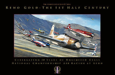 Reno Gold Poster - The First Half Century of Reno Air Races - Aviation Art by John D. Shaw
