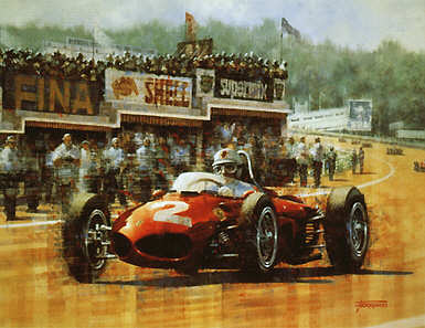 Sharknose at Spa, Wolfgang Berghe von Trips Ferrari 156 SN art print by Juan Carlos Ferrigno