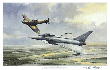 Typhoon Legacy, Eurofighter Typhoon and Spitfire aviation art print by Michael Rondot