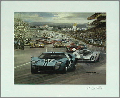 1967 Le Mans Start - Motorsport art Michael-Turner - Ford GT40 Mk.IIB in lead