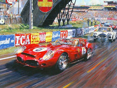 The last of the Redheads - Ferrari 250 Testa Rossa at Le Mans 1962, Motorsport Art by Nicholas Watts