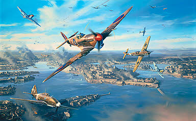 Nicolas Trudgian Fortress Malta, Spitfire, Re-2001 and Me-109 Aviation Art print