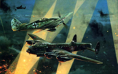 No Turning Back, Fw-190 and Avro Lancaster aviation art print by Robert Taylor