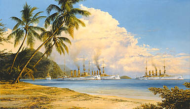 Peaceful Anchorage, german Navy Battleships maritime art print by Robert Taylor