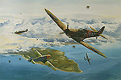 Clash of Aces, Spitfire of John Doe and Me-109 of Helmut Wick Aviation Art print by David Bryant
