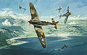 One Heck of a Deflection Shot, Spitfire Bob Hoover aviation art print by Heinz Krebs