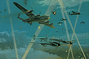 Duel in the Dark, Me-110 and Lancaster aviation art print by Robert Taylor