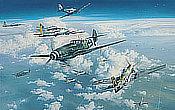Headlong Into the Clash - Me-109, P-51D and B-17 Aviation Art by Robert Taylor